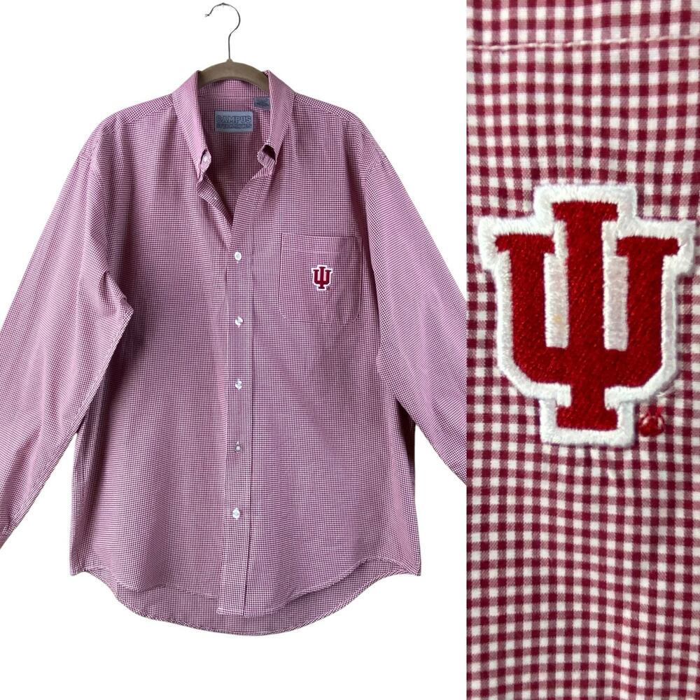 Campus Specialties Indiana University Mens Red Check Button Down Shirt Size L IU